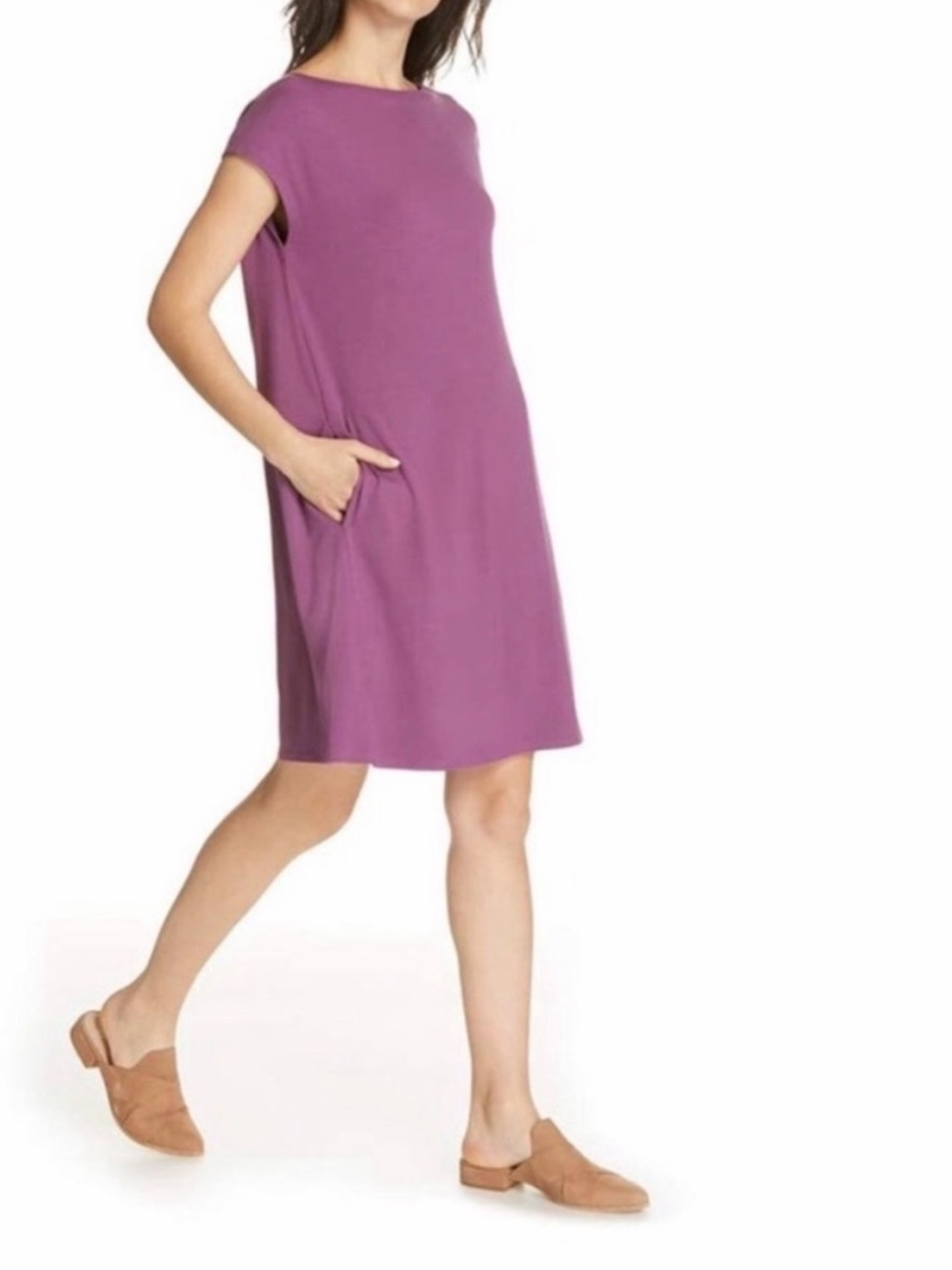 Eileen Fisherβ Purple Bateau Neck Jersey Dress XS